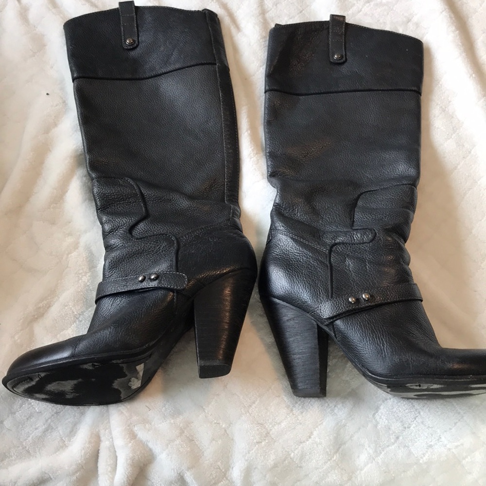 Sam Edelman tall black leather boots-size 8-4”heel - Picture 1 of 9